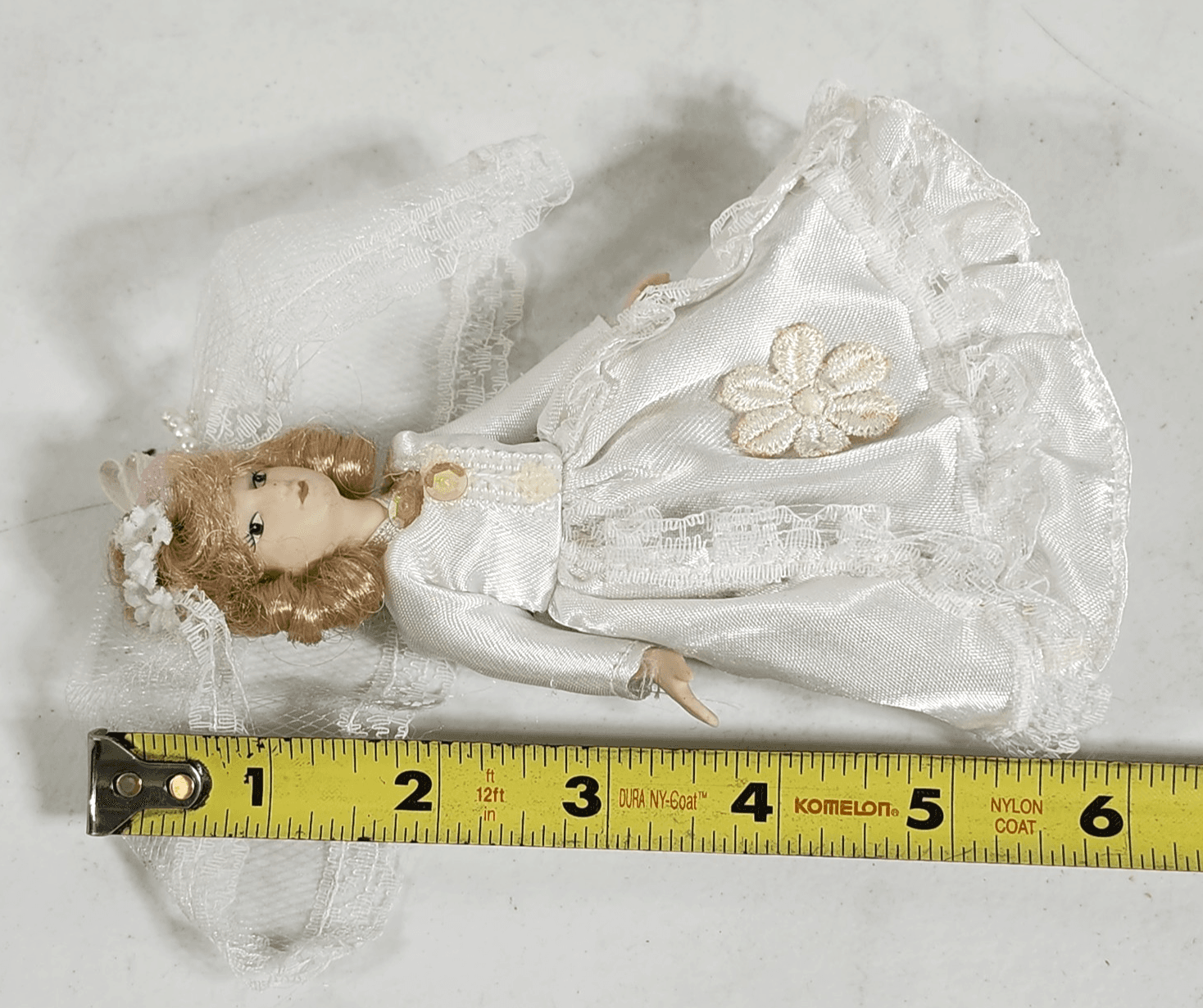 Vintage Porcelain Bride Doll Victorian Wedding Gown 6" - Thumbnail 4