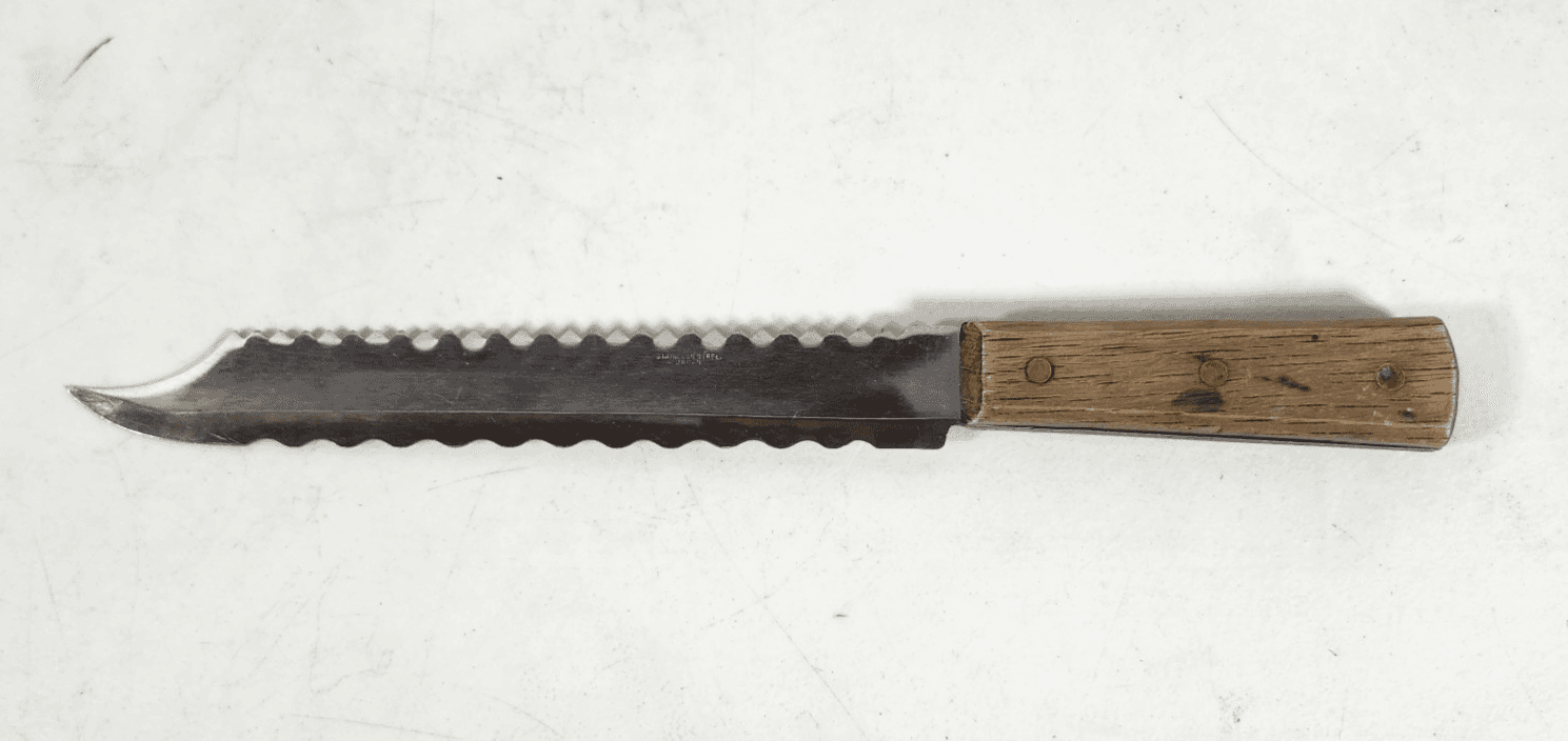 Vintage Large Double Serrated Edge Knife, W/ Wood Handle From Japan 12"