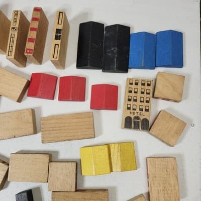 Vtg Playskool Village Wood Blocks Buildings Cars Train Trees Plastic Mat 75pcs - Thumbnail 9