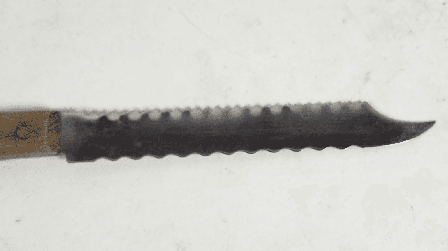 Vintage Large Double Serrated Edge Knife, W/ Wood Handle From Japan 12" - Thumbnail 7