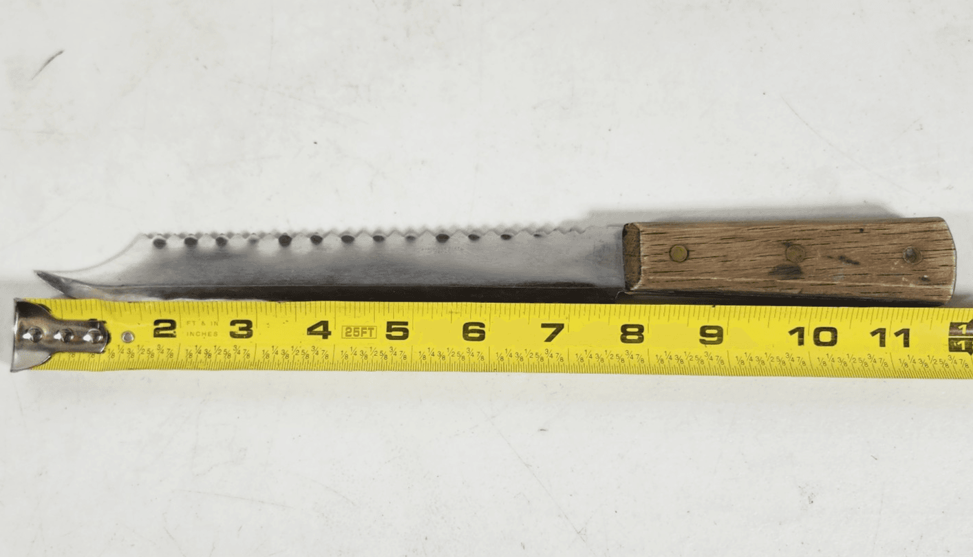 Vintage Large Double Serrated Edge Knife, W/ Wood Handle From Japan 12" - Thumbnail 4
