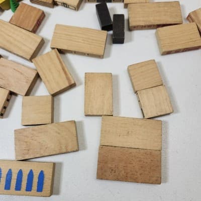 Vtg Playskool Village Wood Blocks Buildings Cars Train Trees Plastic Mat 75pcs - Thumbnail 11