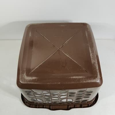 Vintage Rubbermaid 2968 Chocolate Brown Tulip Floral Square Laundry Basket Retro - Thumbnail 9