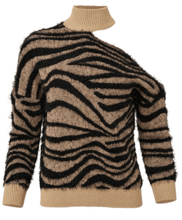 Venus Women's M Tiger Stripe Turtleneck Cold Shoulder Sweater Stretch - Thumbnail 2