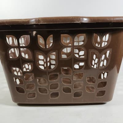Vintage Rubbermaid 2968 Chocolate Brown Tulip Floral Square Laundry Basket Retro - Thumbnail 4