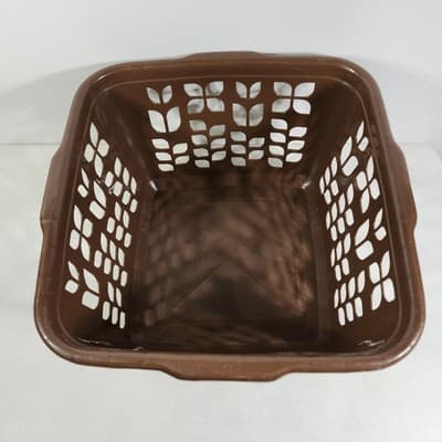 Vintage Rubbermaid 2968 Chocolate Brown Tulip Floral Square Laundry Basket Retro - Thumbnail 5