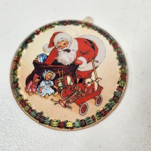 Vintage Holiday Christmas Tree Hanging Ornaments Santa Wreath With Bells - Thumbnail 2