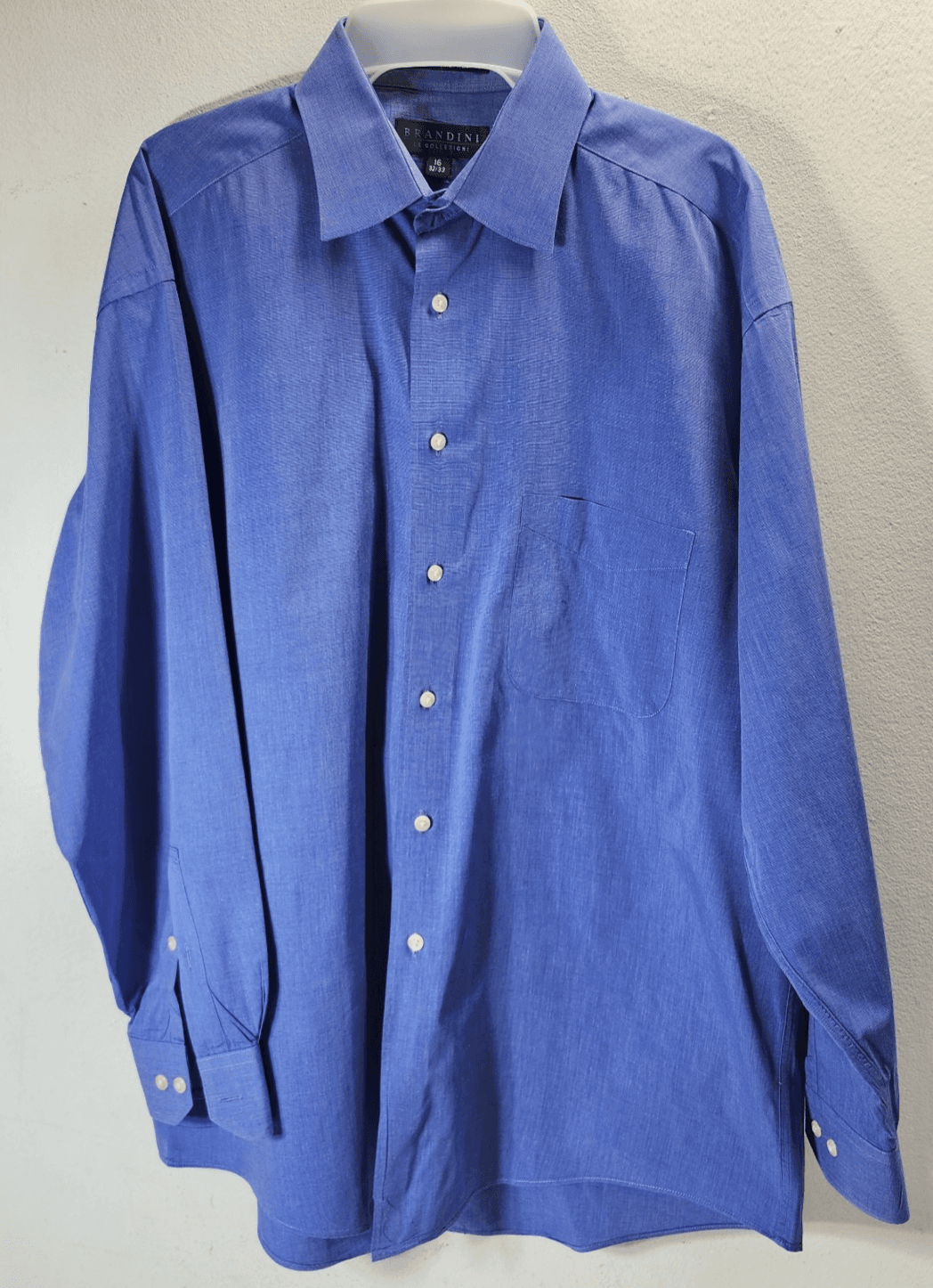 Brandini Shirt Men's Size 16 Blue Button Up Soft Casual Dress Collared Business