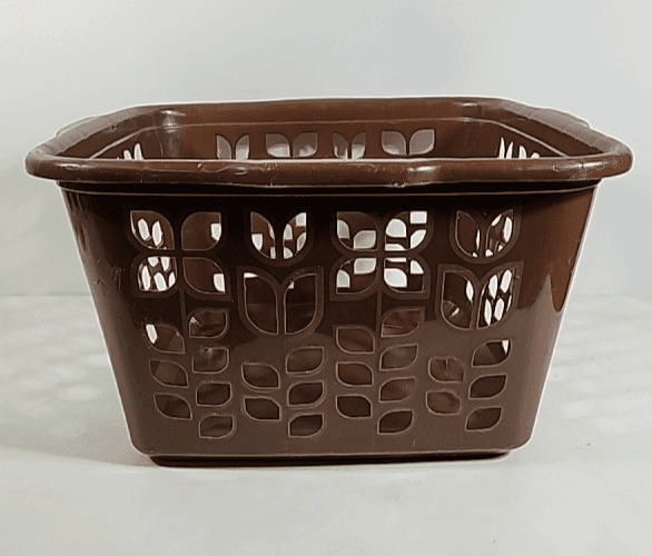 Vintage Rubbermaid 2968 Chocolate Brown Tulip Floral Square Laundry Basket Retro - Thumbnail 2