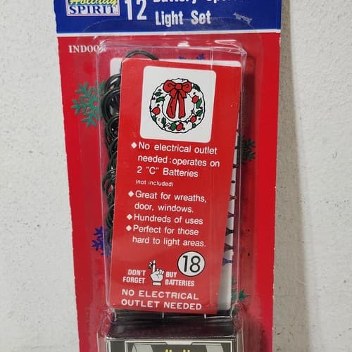 Battery Operated Christmas String Lights Red Green White Decoration NOS 12 Light - Thumbnail 2