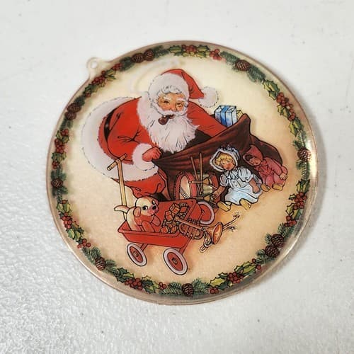 Vintage Holiday Christmas Tree Hanging Ornaments Santa Wreath With Bells - Thumbnail 3