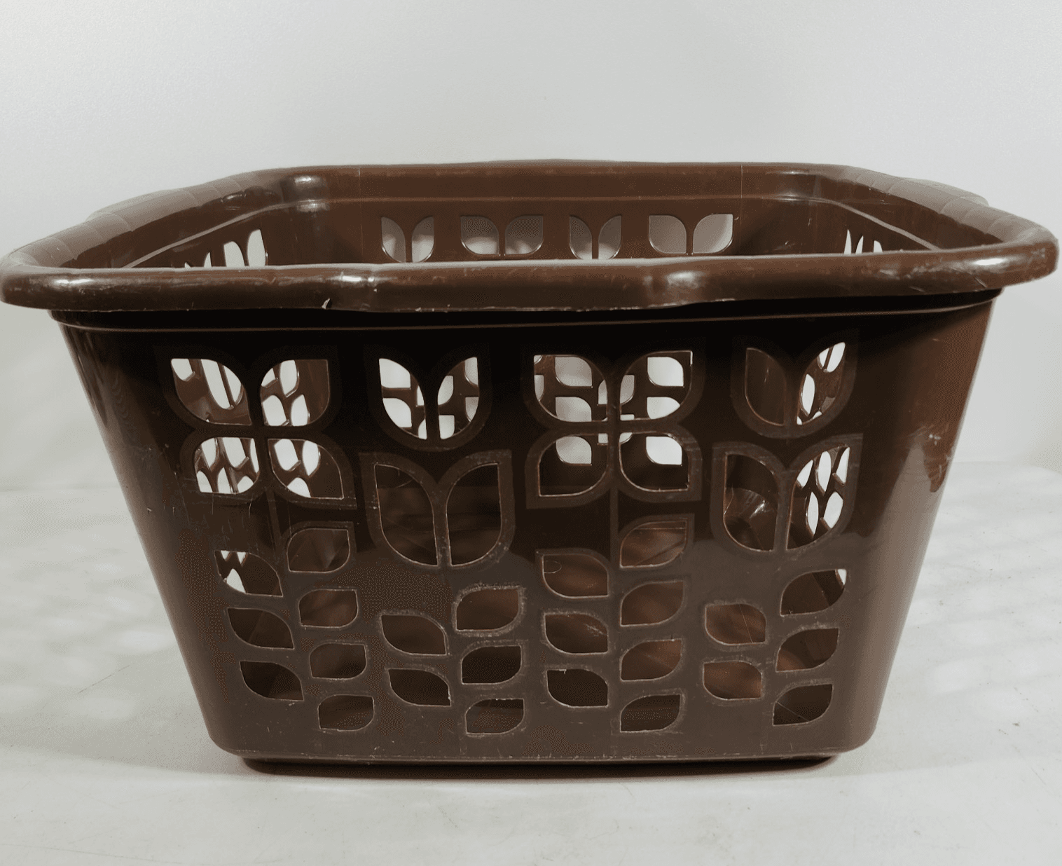 Vintage Rubbermaid 2968 Chocolate Brown Tulip Floral Square Laundry Basket Retro - Thumbnail 8