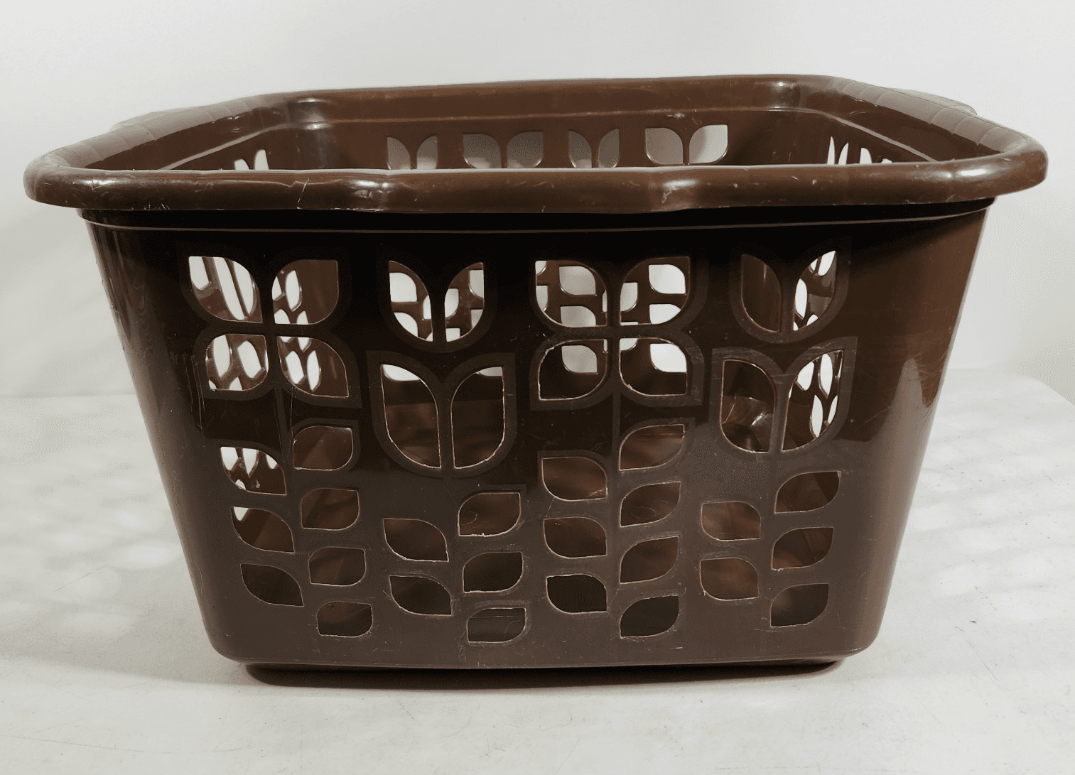 Vintage Rubbermaid 2968 Chocolate Brown Tulip Floral Square Laundry Basket Retro - Thumbnail 7