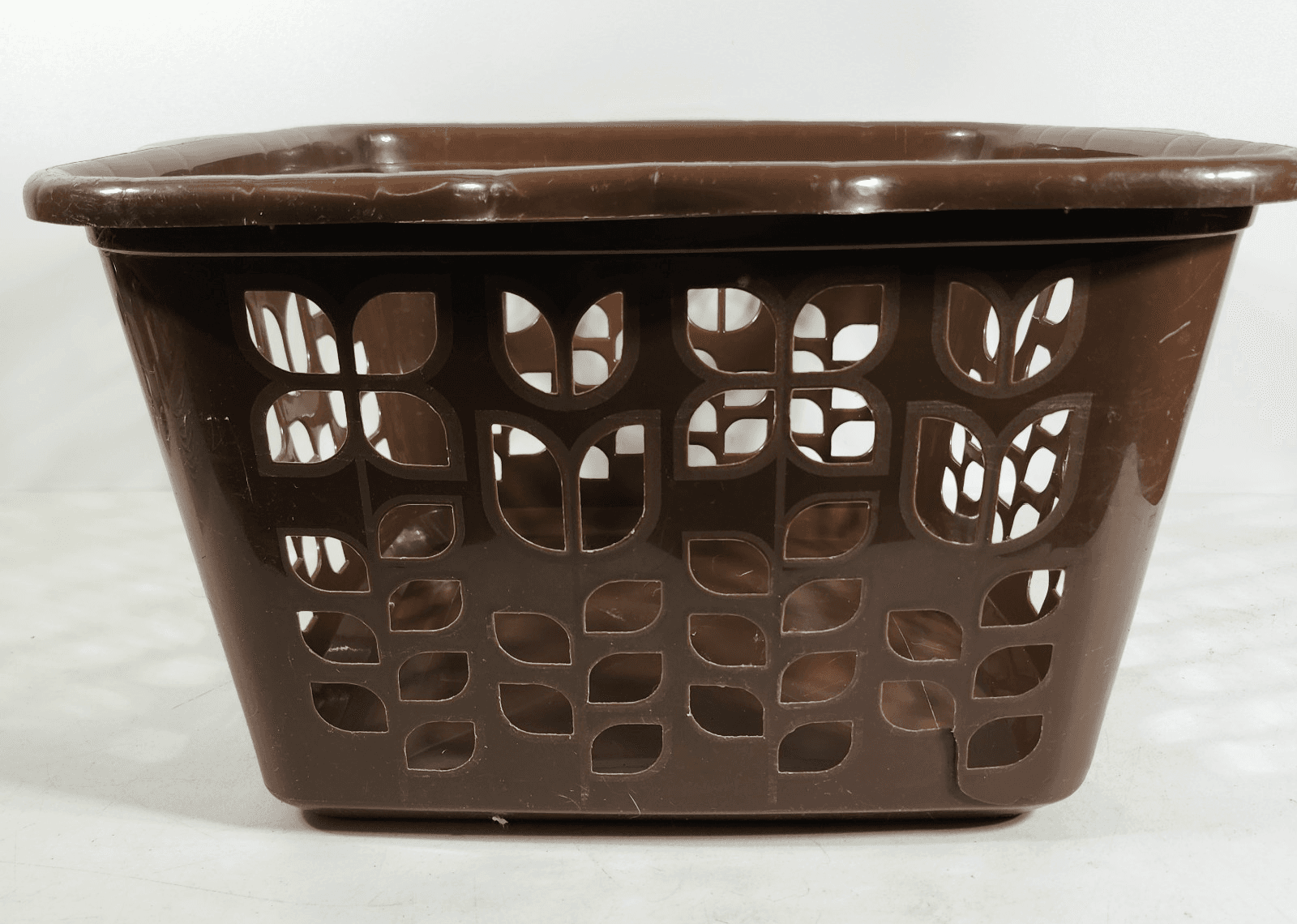 Vintage Rubbermaid 2968 Chocolate Brown Tulip Floral Square Laundry Basket Retro - Thumbnail 6