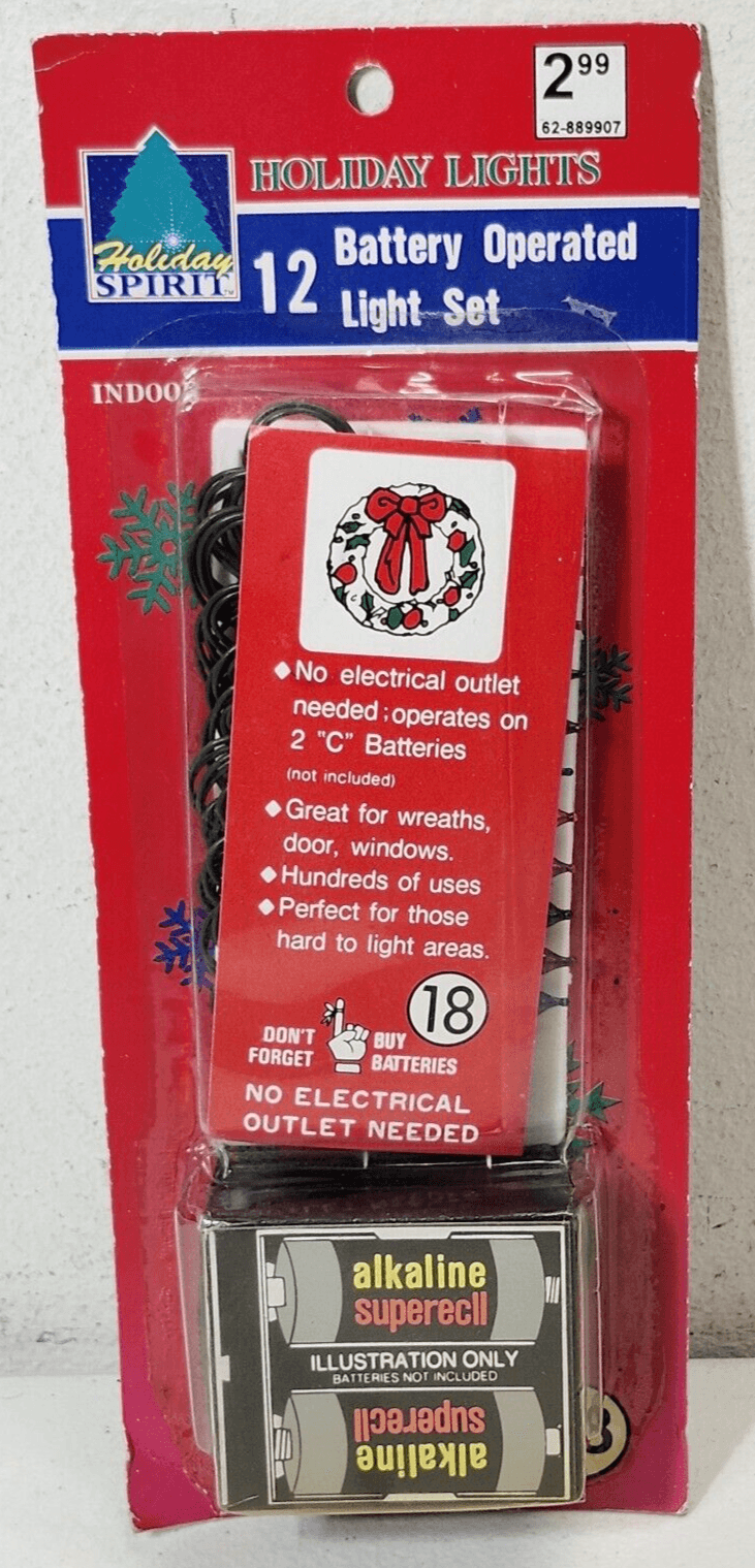 Battery Operated Christmas String Lights Red Green White Decoration NOS 12 Light