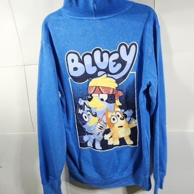 Bluey Mens Medium Graphic Hoodie Blue Hooded Sweatshirt Long Sleeve NEW - Thumbnail 6