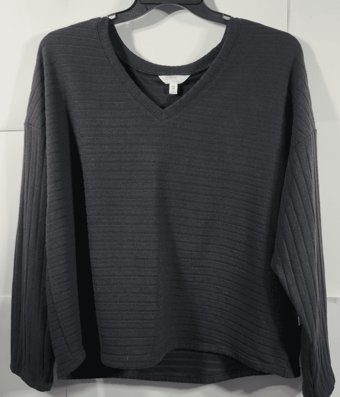 Time and Tru Women's XXL Shirt Ribbed Hacci V-neck Top Black NEW - Thumbnail 5