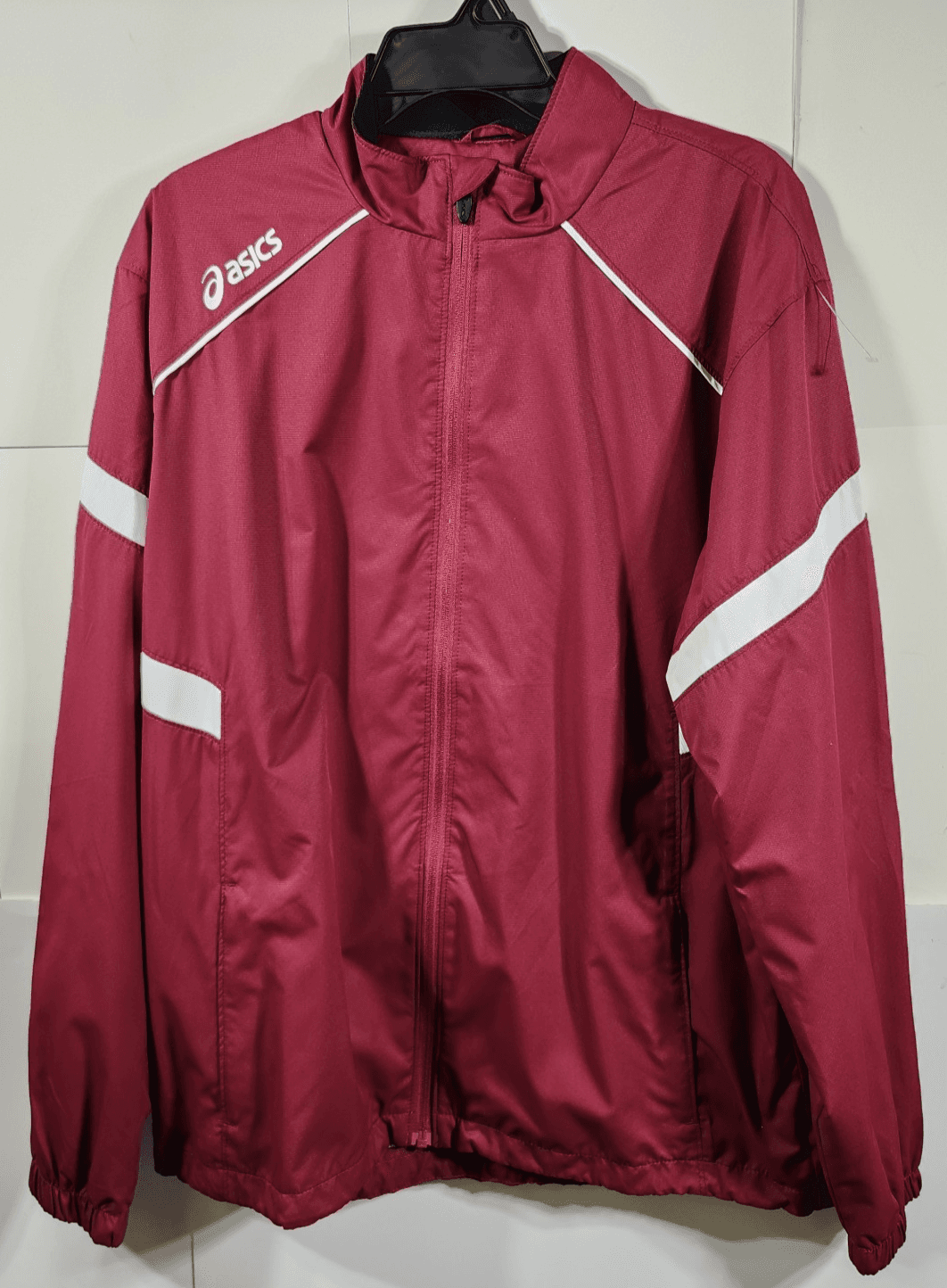 Asics Men's Windbreaker Jacket Size Large Long Sleeve Red White - Thumbnail 5