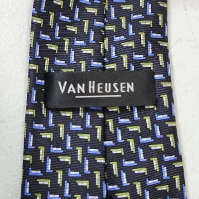Van Heusen 100% Silk Men's Tie Black Blue Green 60" X 3.75" - Thumbnail 3