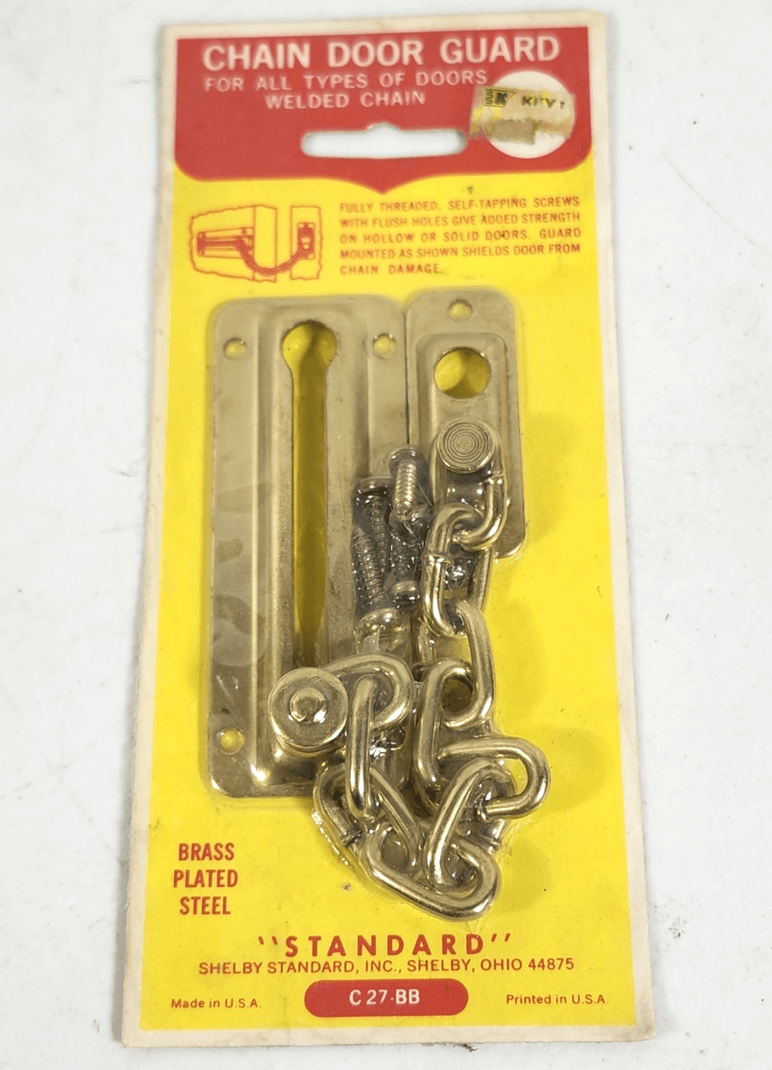 Antique NOS Chain Door Guard Brass Plated Steel Made In USA
