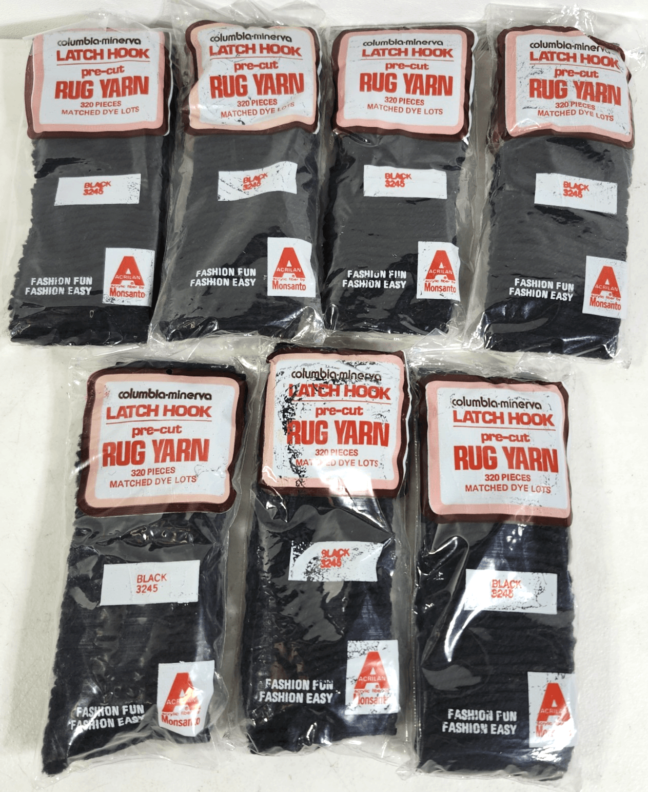 Lot Of Columbia Minerva Latch Hook Pre-Cut Rug Yarn Packs Black 3245