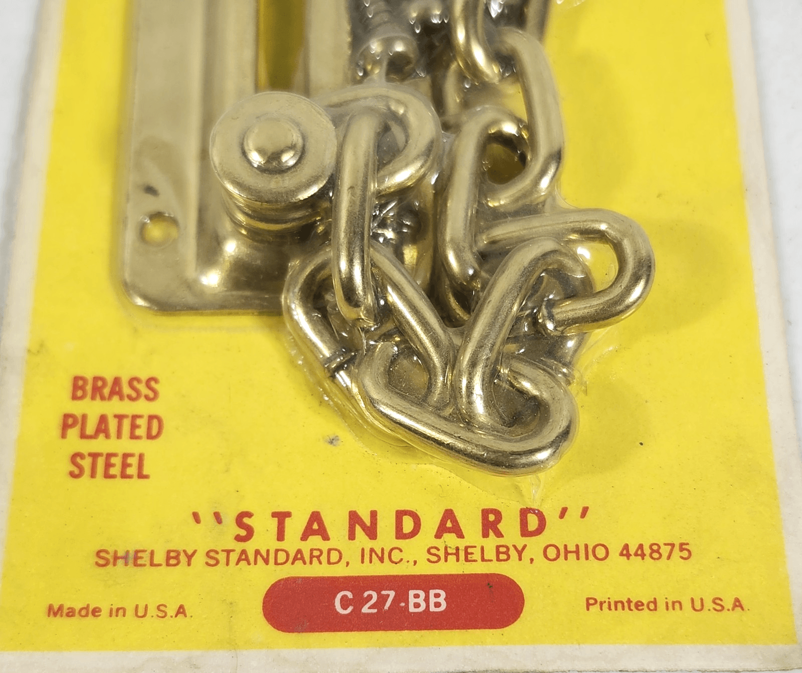 Antique NOS Chain Door Guard Brass Plated Steel Made In USA - Thumbnail 2