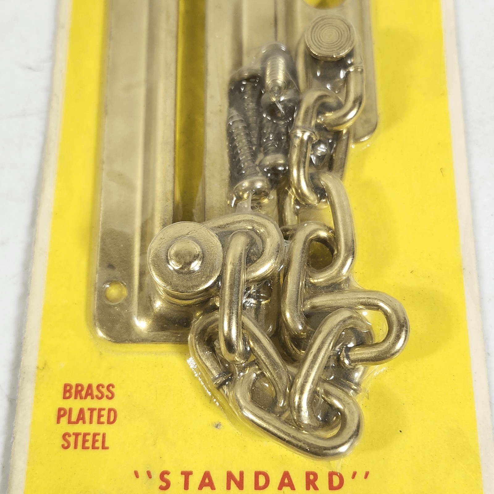 Antique NOS Chain Door Guard Brass Plated Steel Made In USA - Thumbnail 3