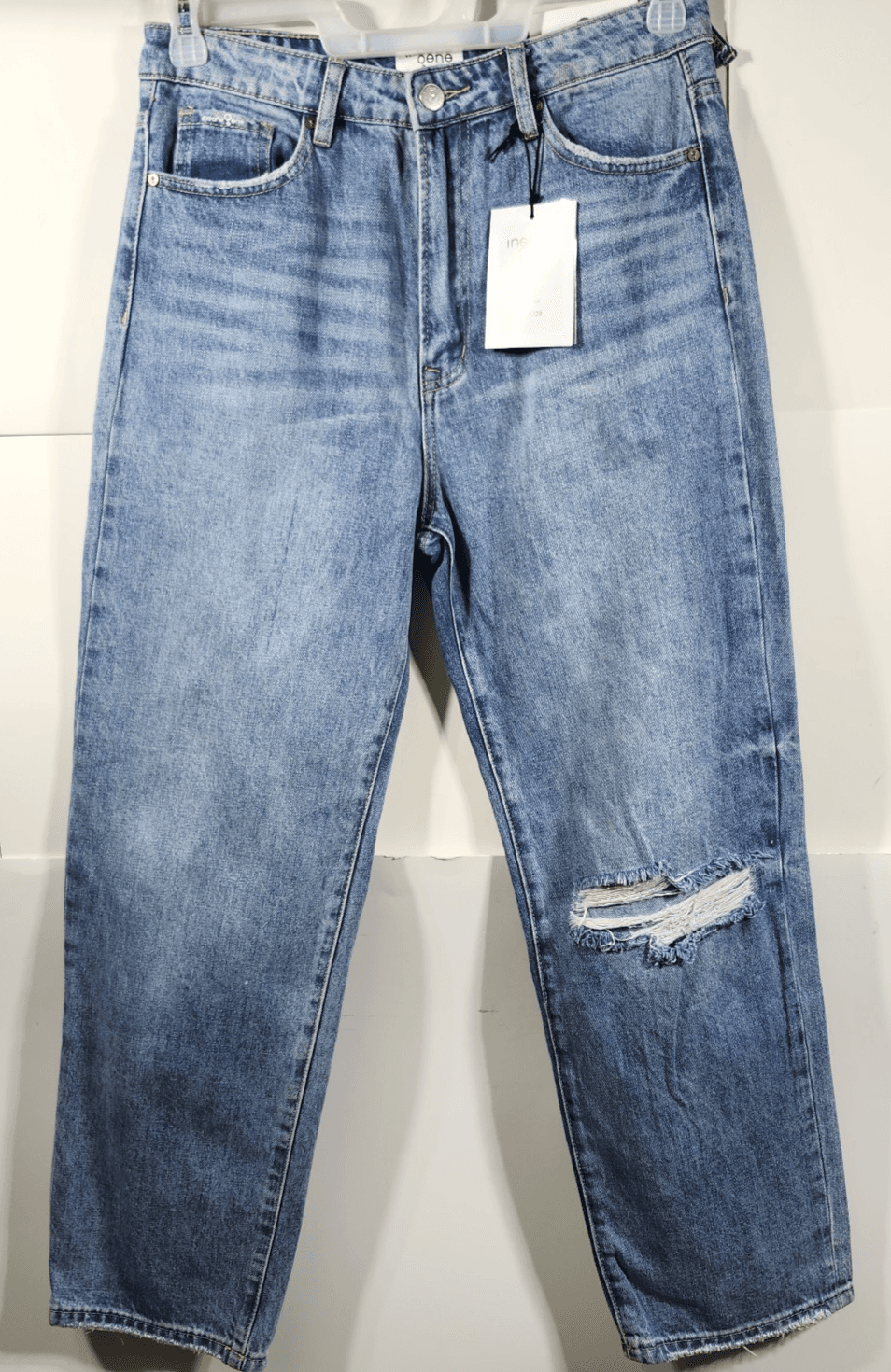 Insane Gene Women's 11 High Rise Straight Jeans Blue Denim Distressed NEW