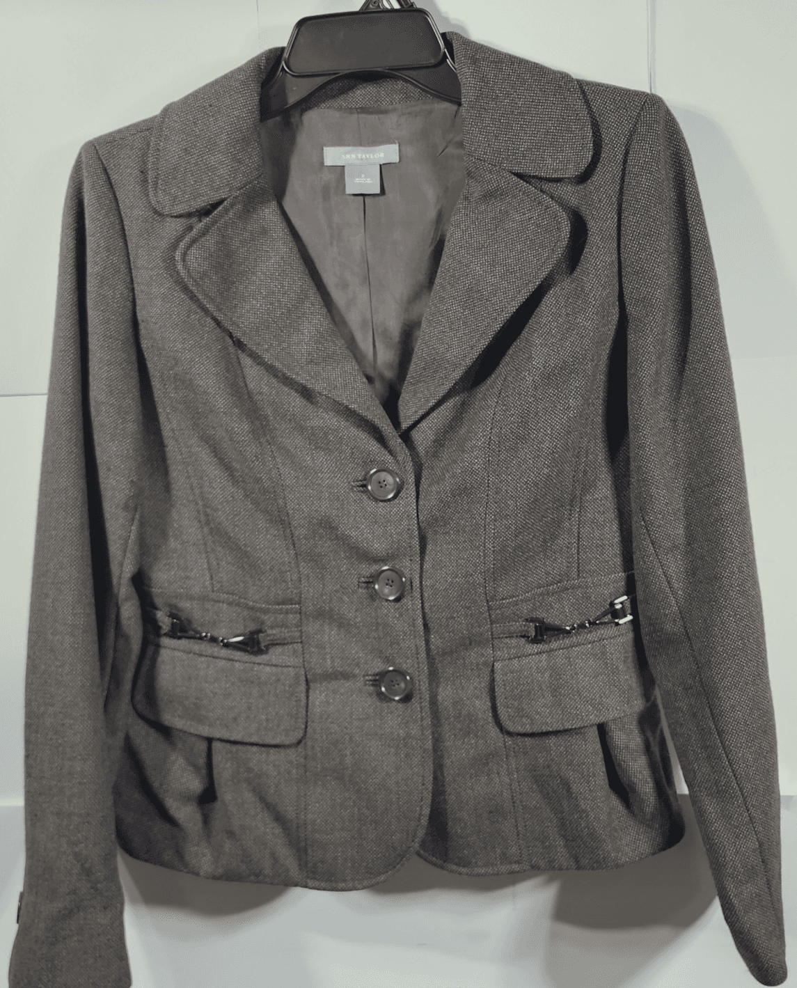 Ann Taylor Women's 2 Tweed 3 Button Blazer Brown Wool Blend - Thumbnail 5