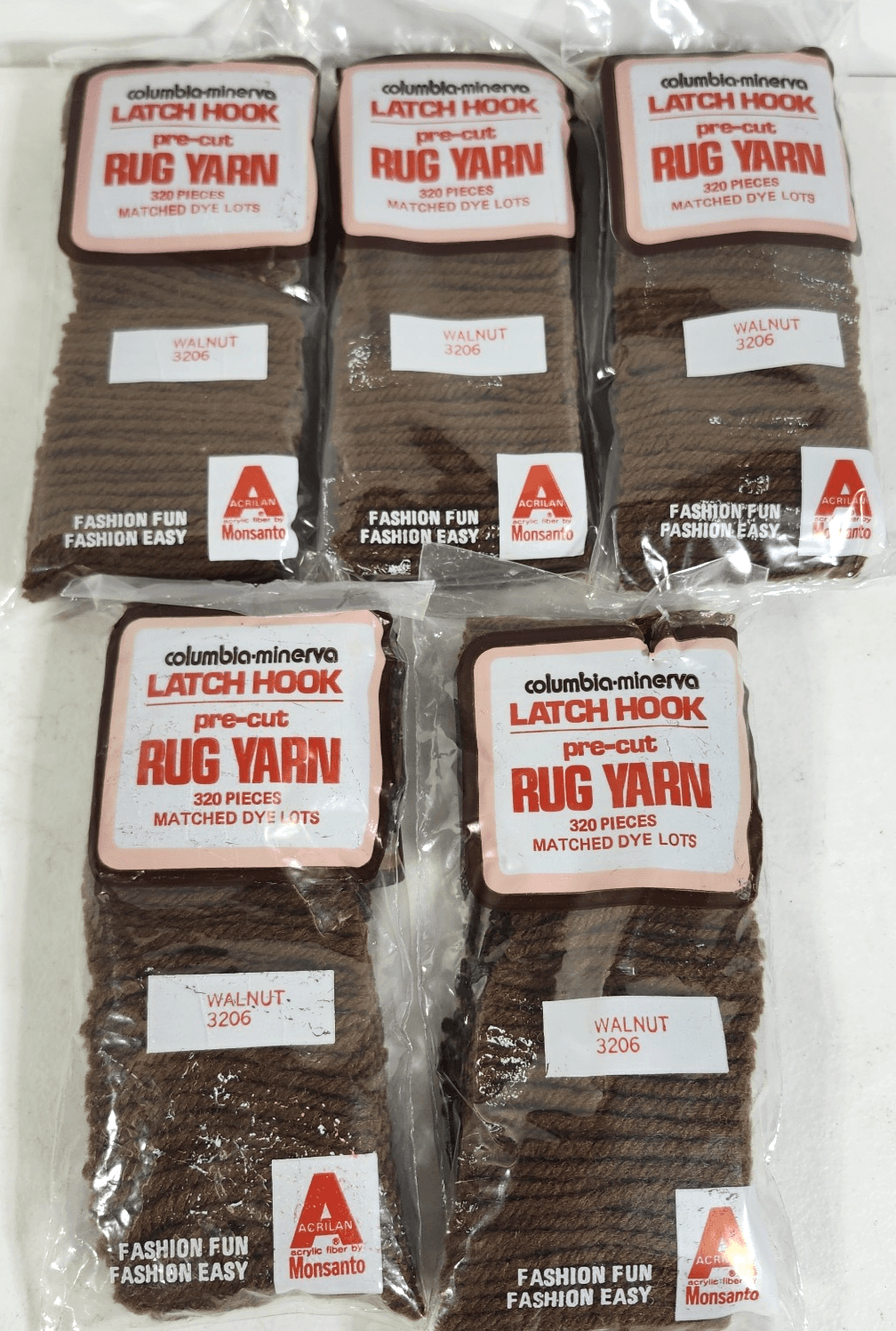 Lot Of Columbia Minerva Latch Hook Pre-Cut Rug Yarn Packs Walnut 3206