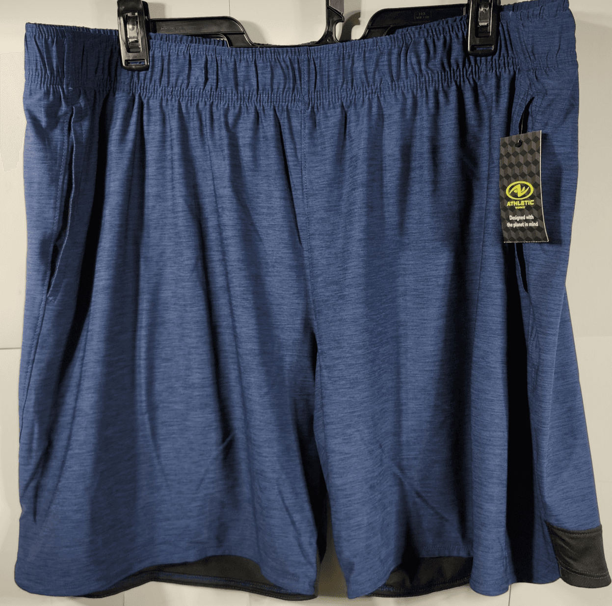Athletic Works Men's 2XL Shorts Blue Elastic Waist Stretch 9" Inseam w/ Pockets - Thumbnail 5