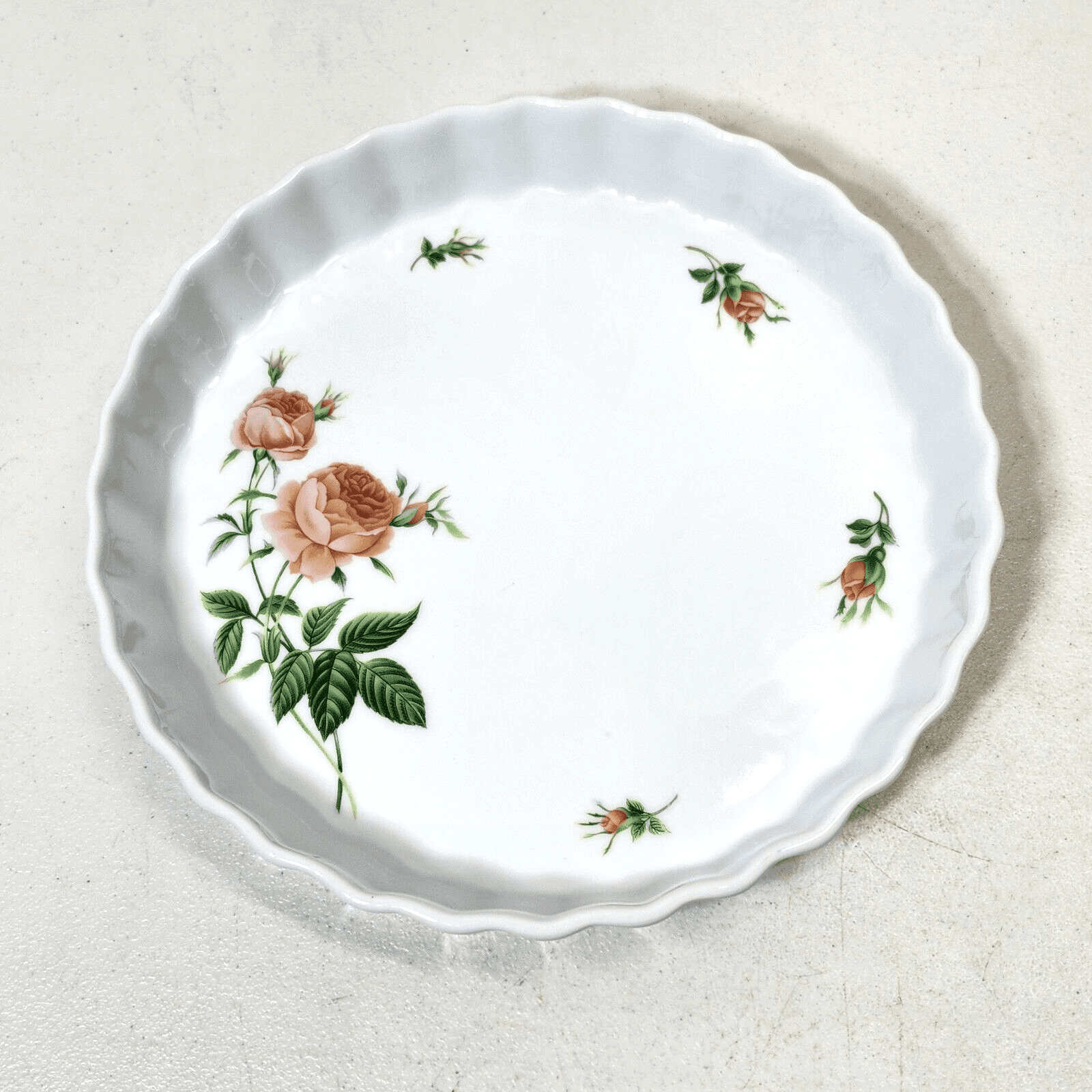 Christineholm Porcelain Rose Pattern Fluted 9.5" Baking Dish Vintage - Thumbnail 2