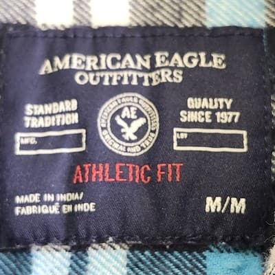Men's M American Eagle Athletic Fit Plaid Long Sleeve Flannel Shirt Button Up - Thumbnail 7