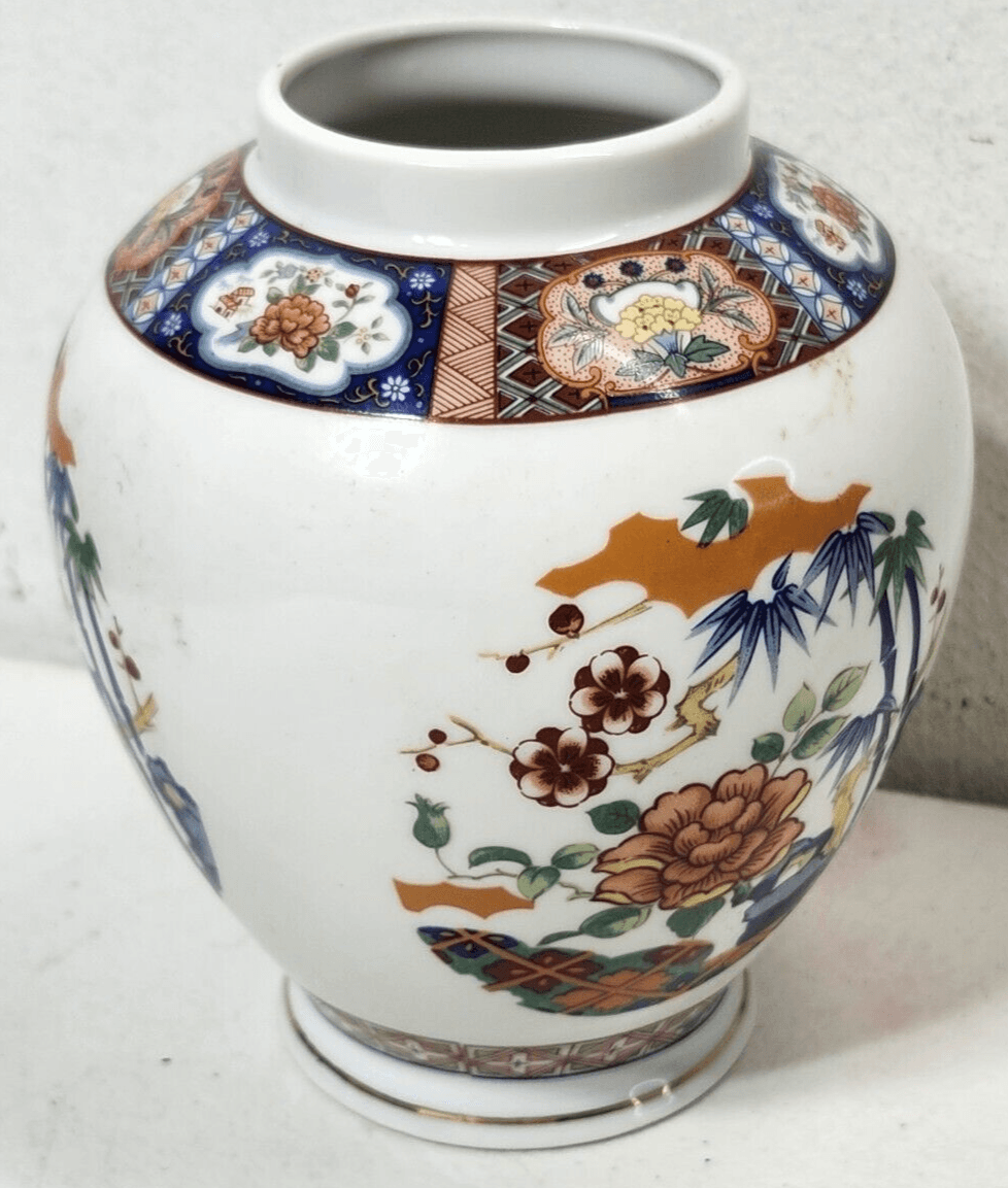 Vintage Imari Ware Japan Japanese Porcelain Vase Urn Jar Ginger Bamboo Porcelain - Thumbnail 4