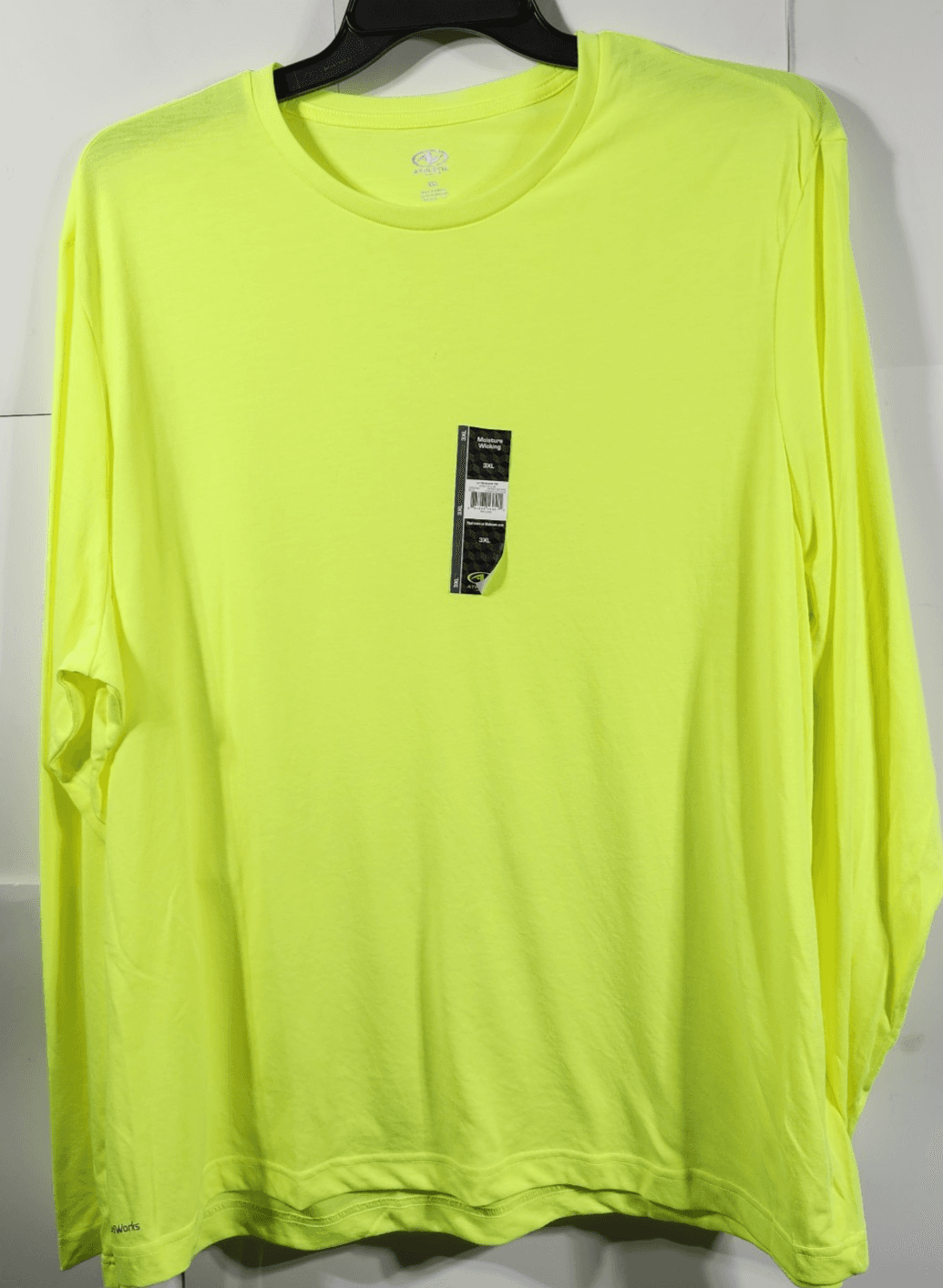 Men's T-Shirt Size 3XL Neon Yellow Long Sleeve Athletic Works Moisture Wicking - Thumbnail 5
