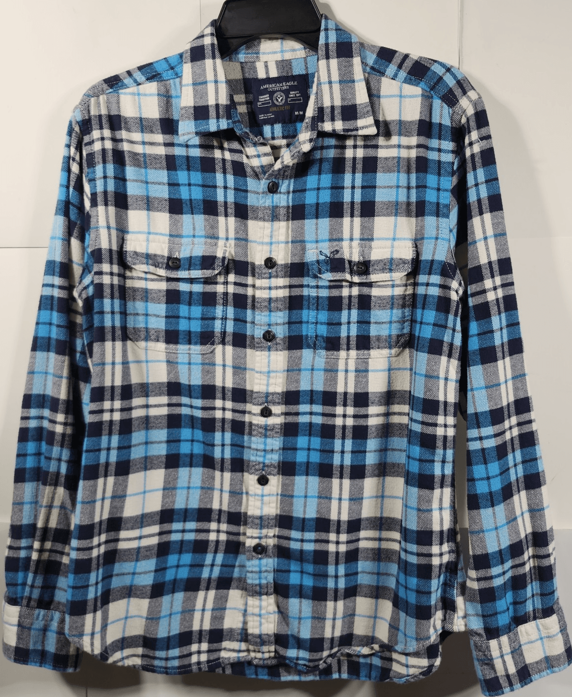 Men's M American Eagle Athletic Fit Plaid Long Sleeve Flannel Shirt Button Up - Thumbnail 5
