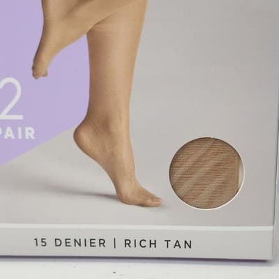 Silk Impressions Pantyhose 2 Pack Medium Rich Tan 15 Denier Ultra Fine Sheer - Thumbnail 2