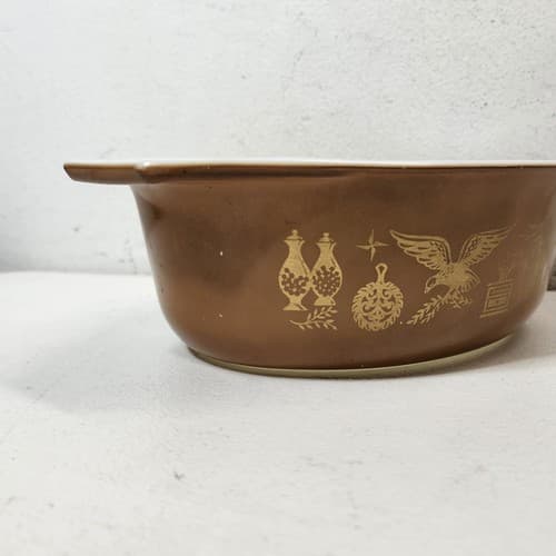 Pyrex Early Americana Eagle 043 Oval Casserole Dish 1.5Qt Brown - Thumbnail 5