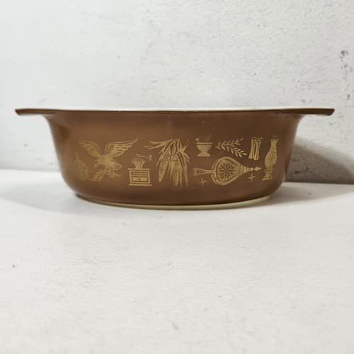 Pyrex Early Americana Eagle 043 Oval Casserole Dish 1.5Qt Brown - Thumbnail 6