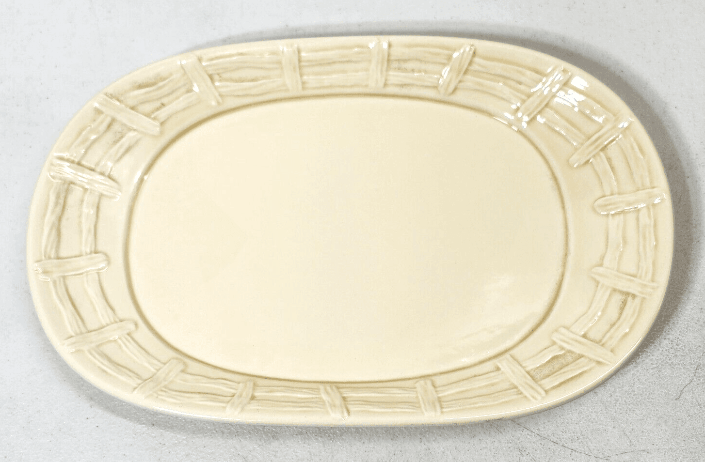 Vintage Marks & Rosenfeld Serving Tray Yellow Oval Cottage Country Fencing - Thumbnail 4