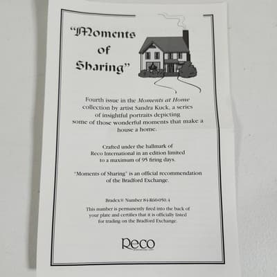 Moments of Sharing Sandra Kuck 8" Plate Moments at Home Bradford Exchange - Thumbnail 4