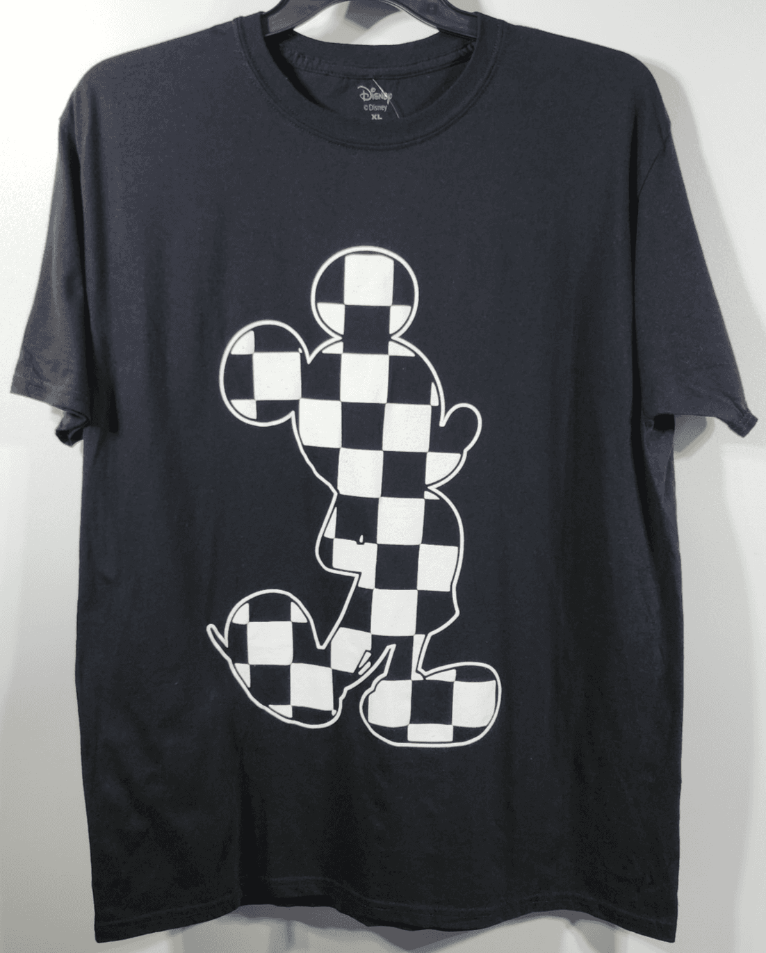 Disney Men's XL T-shirt Mickey Mouse Outline Checkered Black Graphic NEW - Thumbnail 5