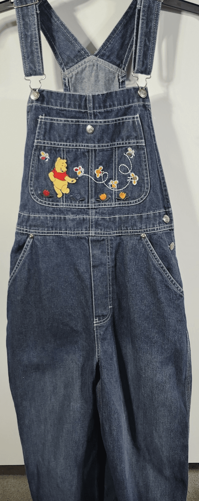 VTG Disney Medium Winnie Pooh Overalls Chasing Bees Flower Y2K Embroidered 90s - Thumbnail 2