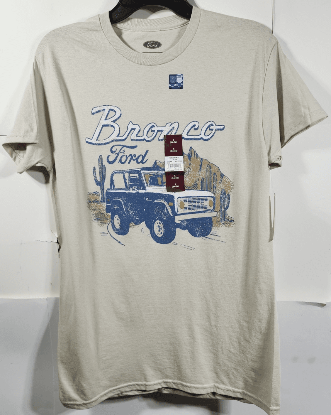 Ford Bronco Graphic Men's S T-Shirt Crew Neck Short Sleeve Beige NEW - Thumbnail 5