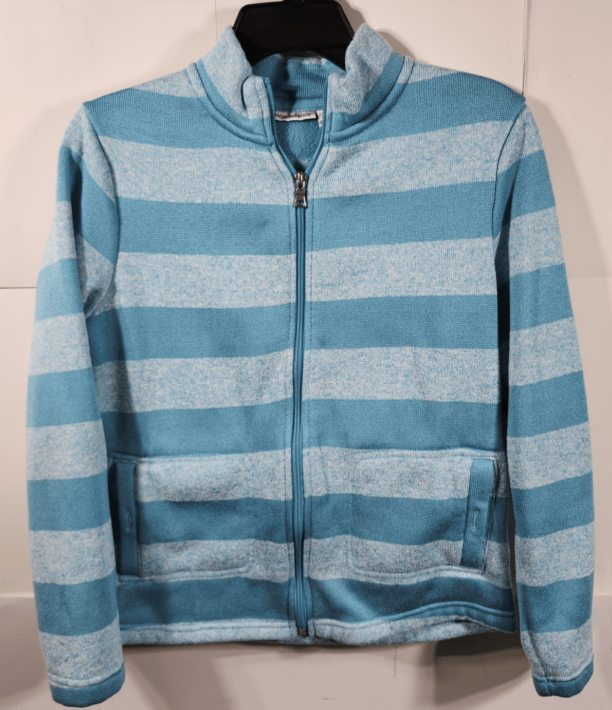 Croft & Barrow Womens Petite Small Striped Full Zip Sweater Blue Long Sleeve - Thumbnail 5