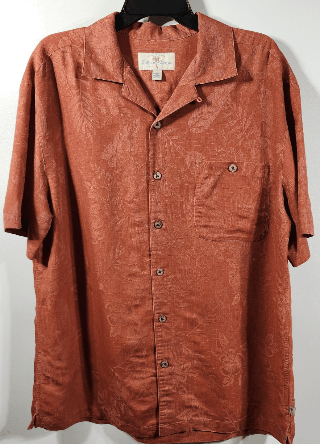 Island Shores Hawaiian Shirt Men's L Floral Collared Button-Up Orange - Thumbnail 5