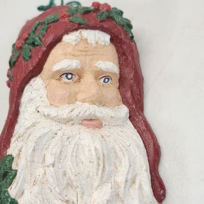 Vintage Artist Made Santa Head Christmas Ornament Signed Don Whitman Studio - Thumbnail 4