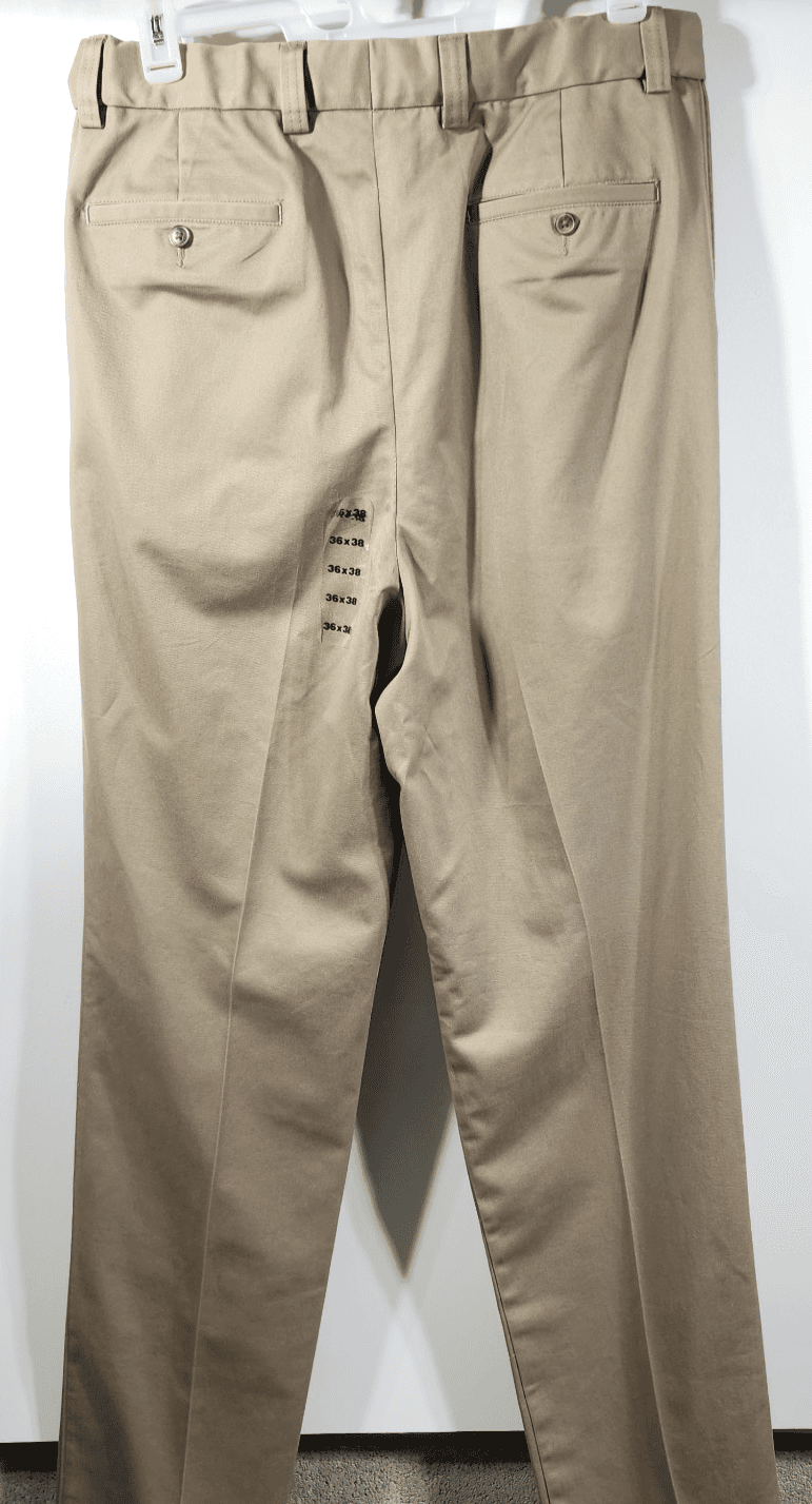 Oak Hill Pants Men's 36x38 Beige Premium Chino Dress Flat Front Stretch Casual - Thumbnail 6