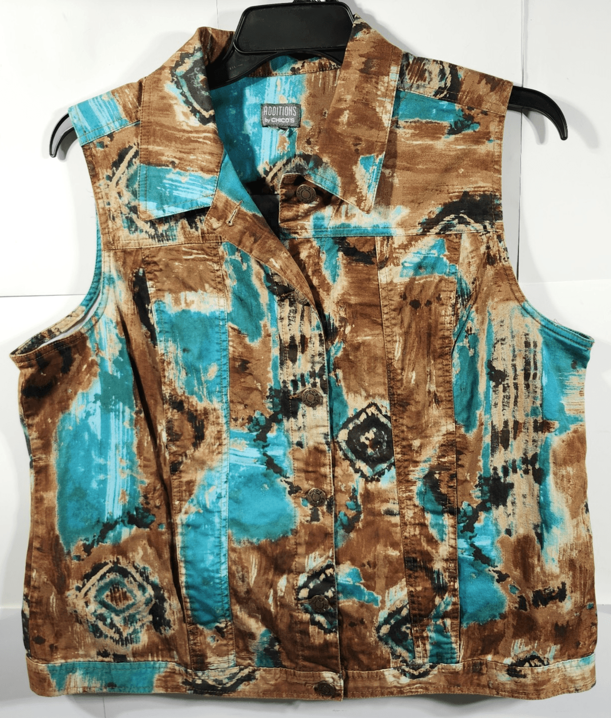 Y2K Abstract Women's Brown Vest Blue Tortoise Prairie Core Additions By Chico's - Thumbnail 5