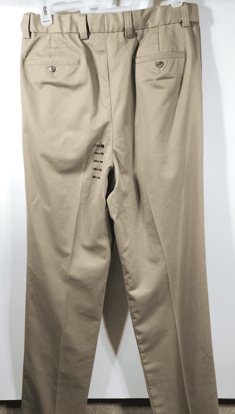 Oak Hill Pants Men's 36x38 Beige Premium Chino Dress Flat Front Stretch Casual - Thumbnail 4